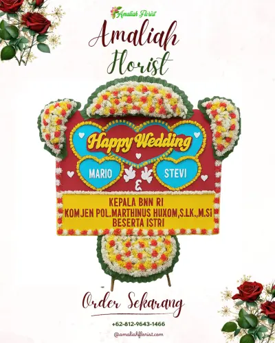 Karangan Papan Bunga Pernikahan di Ema